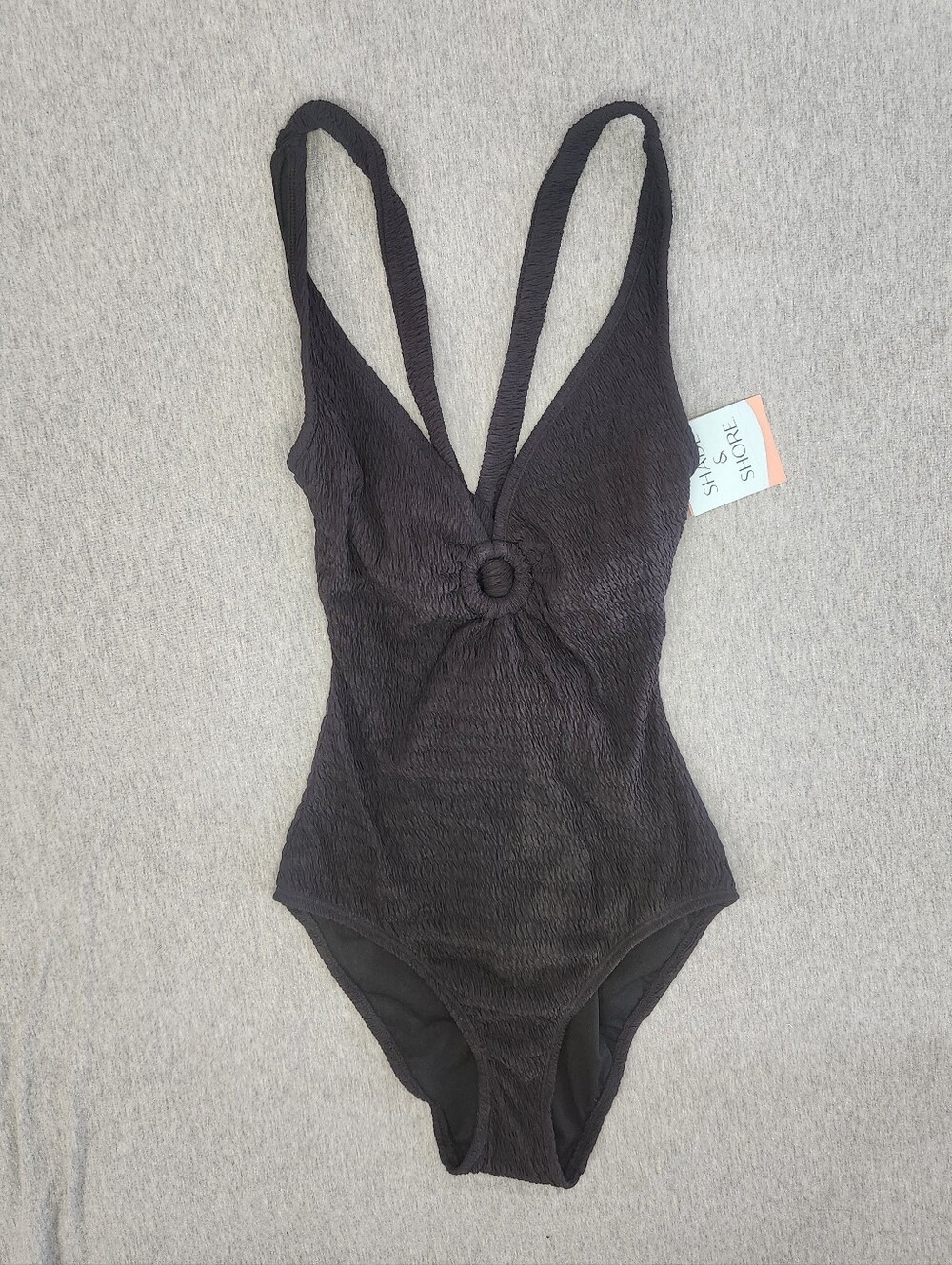Shade & Shore Women’s Crinkle Plunge One‑Piece – Black (Size S)